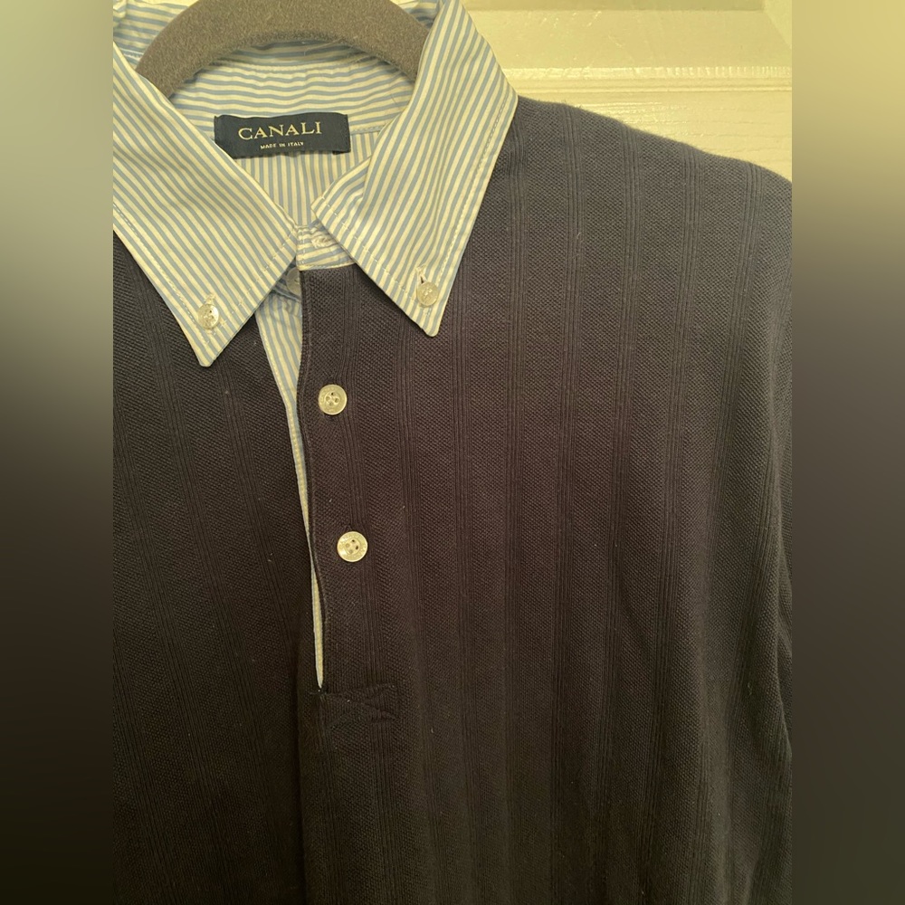 SOLD Canali Pull over Cotton Collared Shirt - Picture 2 of 5